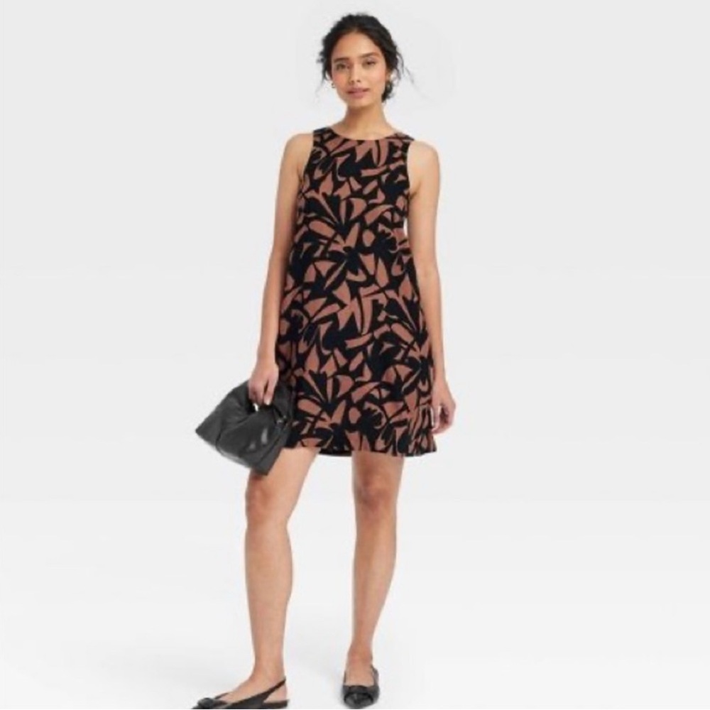 A new day Black and Brown Leaf Print Dress - Picture 3 of 6